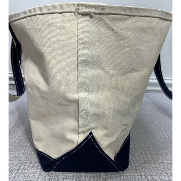 Vtg LL Bean Boat And Tote Canvas Tote Large Base Navy Blue Cream USA 23x13x7 - Picture 3 of 14